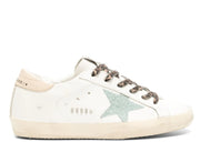 Davenzarry | Golden Goose Super-Star White Leather Gray Glitter Star Nude Heel Leopard Laces - Women's | View 1