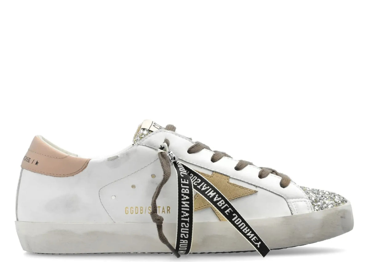 Golden Goose Super-Star White Leather Multicolor Glitter Heel - Women's