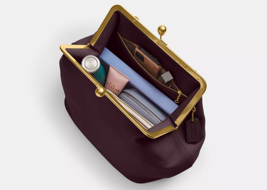 Davenzarry | Coach Large Kisslock Frame Bag Brass/Black Currant | View 5