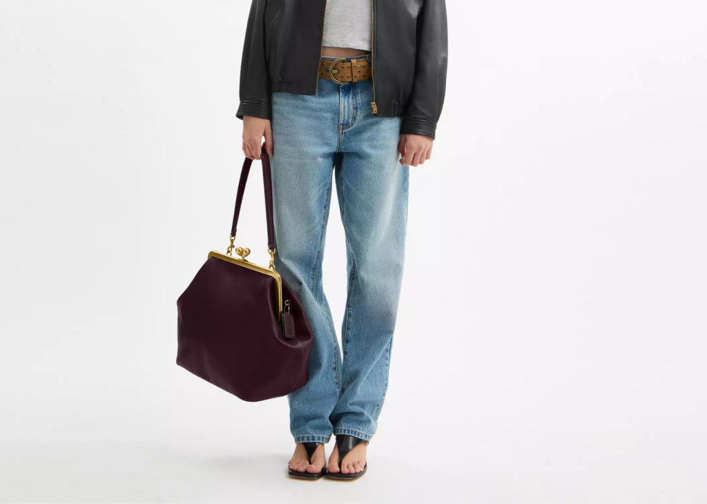 Davenzarry | Coach Large Kisslock Frame Bag Brass/Black Currant | View 6