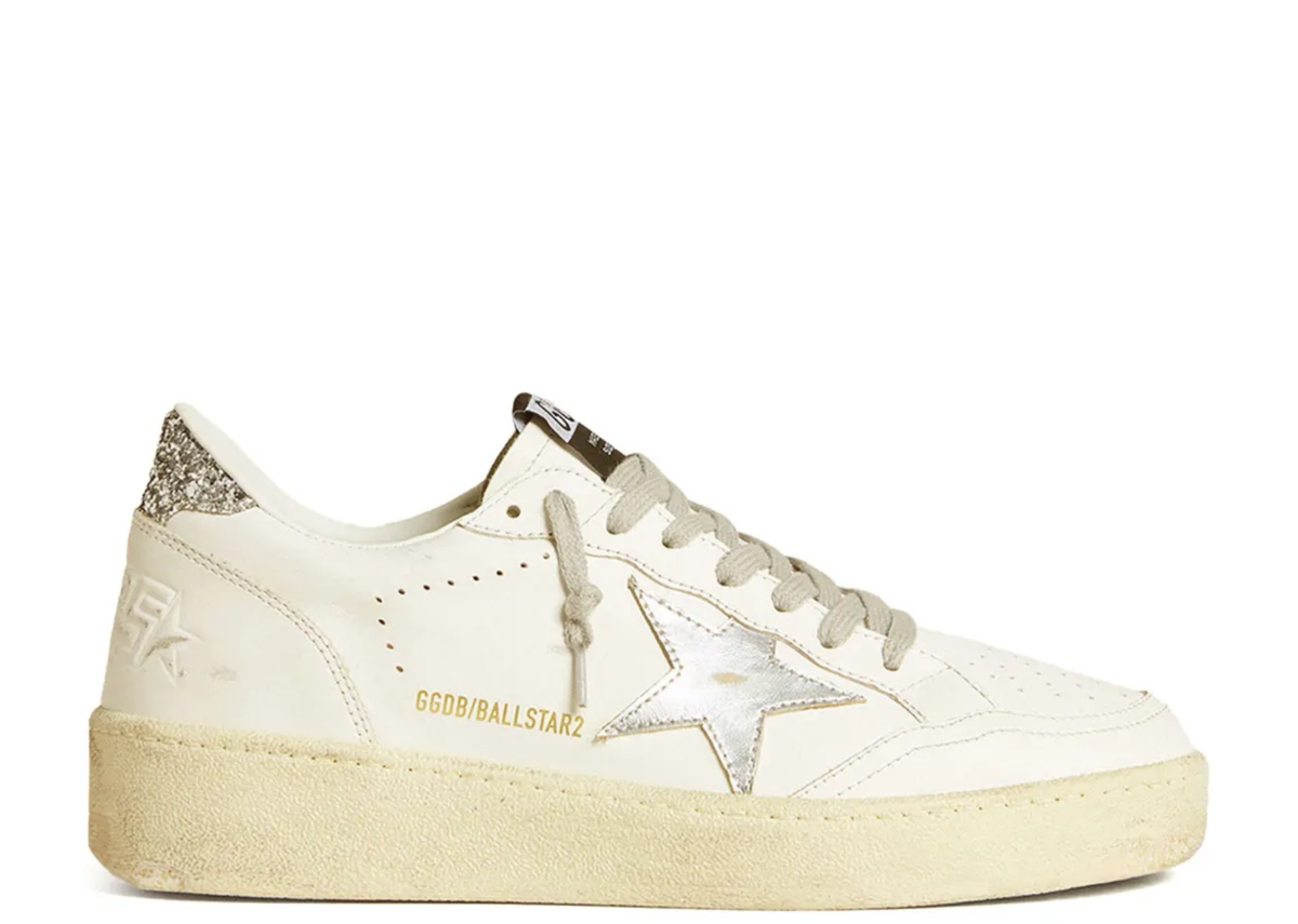 Golden Goose Ball Star Silver Leather Star Silver Glitter Heel Tab - Women's