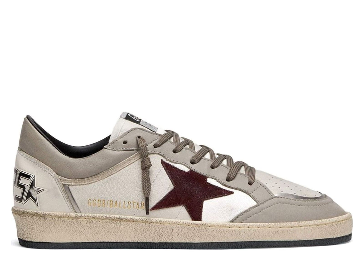 Golden Goose Ball Star White Leather Dove Gray Suede Bordeaux Star