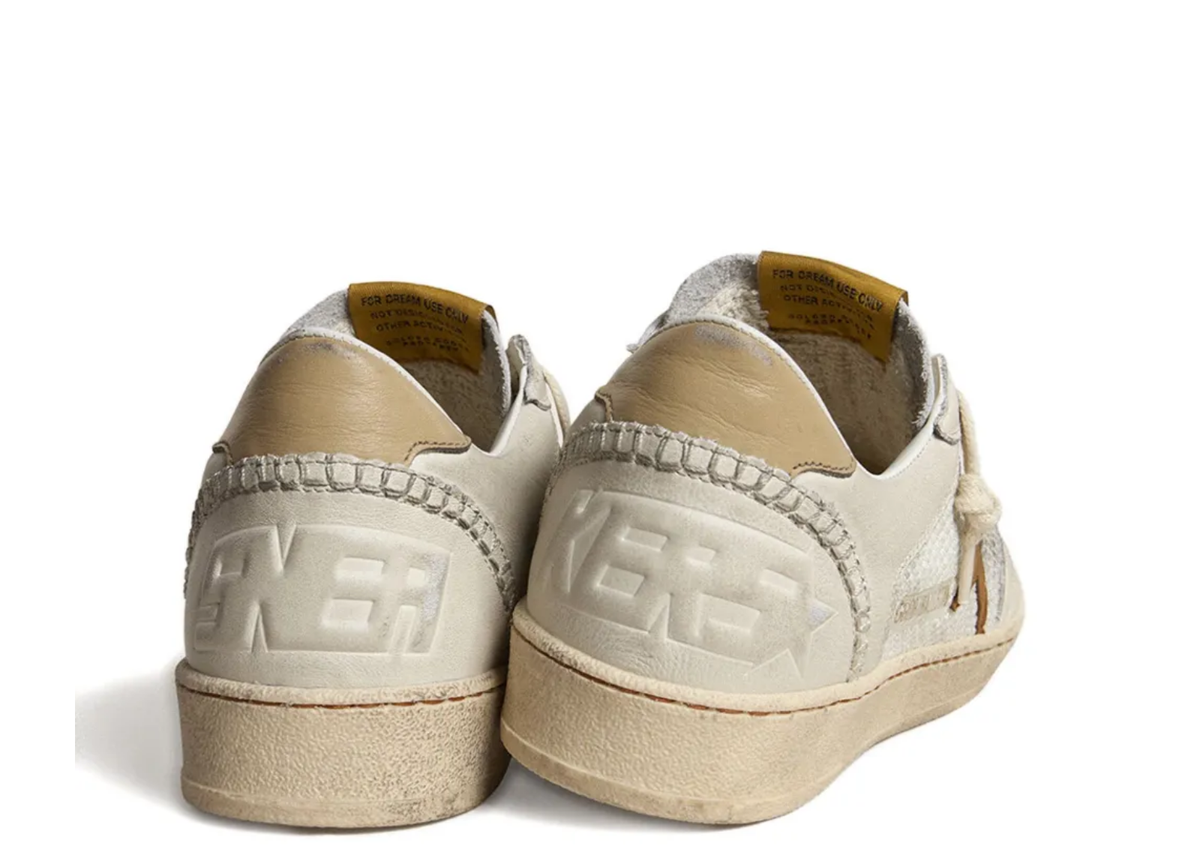 Davenzarry | Golden Goose Ball-Star White Nappa Mesh Tobacco Nubuck Star Beige Heel Tab - Women's | View 3