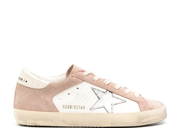 Davenzarry | Golden Goose Super-Star Pink Cream Suede Silver Metallic Star Beige Croc Heel Tab - Women's | View 1
