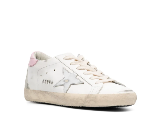 Davenzarry | Golden Goose Super-Star Silver Leather Star Pink Heel Tab - Women's | View 2