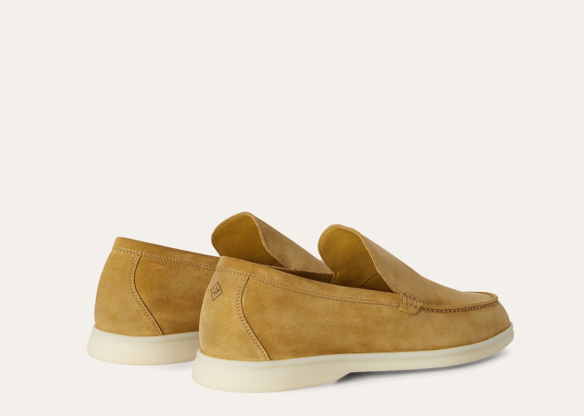 Davenzarry | Loro Piana Summer Walk Loafer Suede Dijon Mustard Yellow | View 3